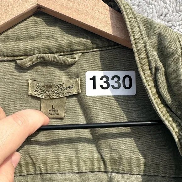 Lucky Brand Green Utility Military Jacket Large Cotton Jacket Cargo Pockets - Picture 3 of 11